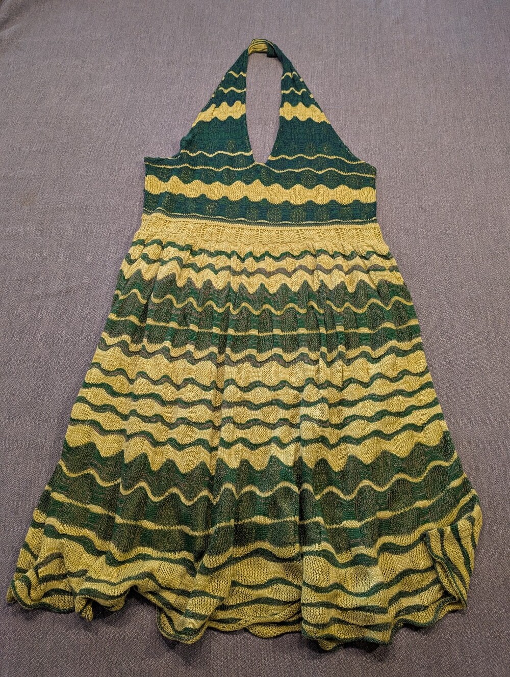 Charlie & Robin Anthropologie Mod 70s Knit Chevron Green Halter Neck Dress Small